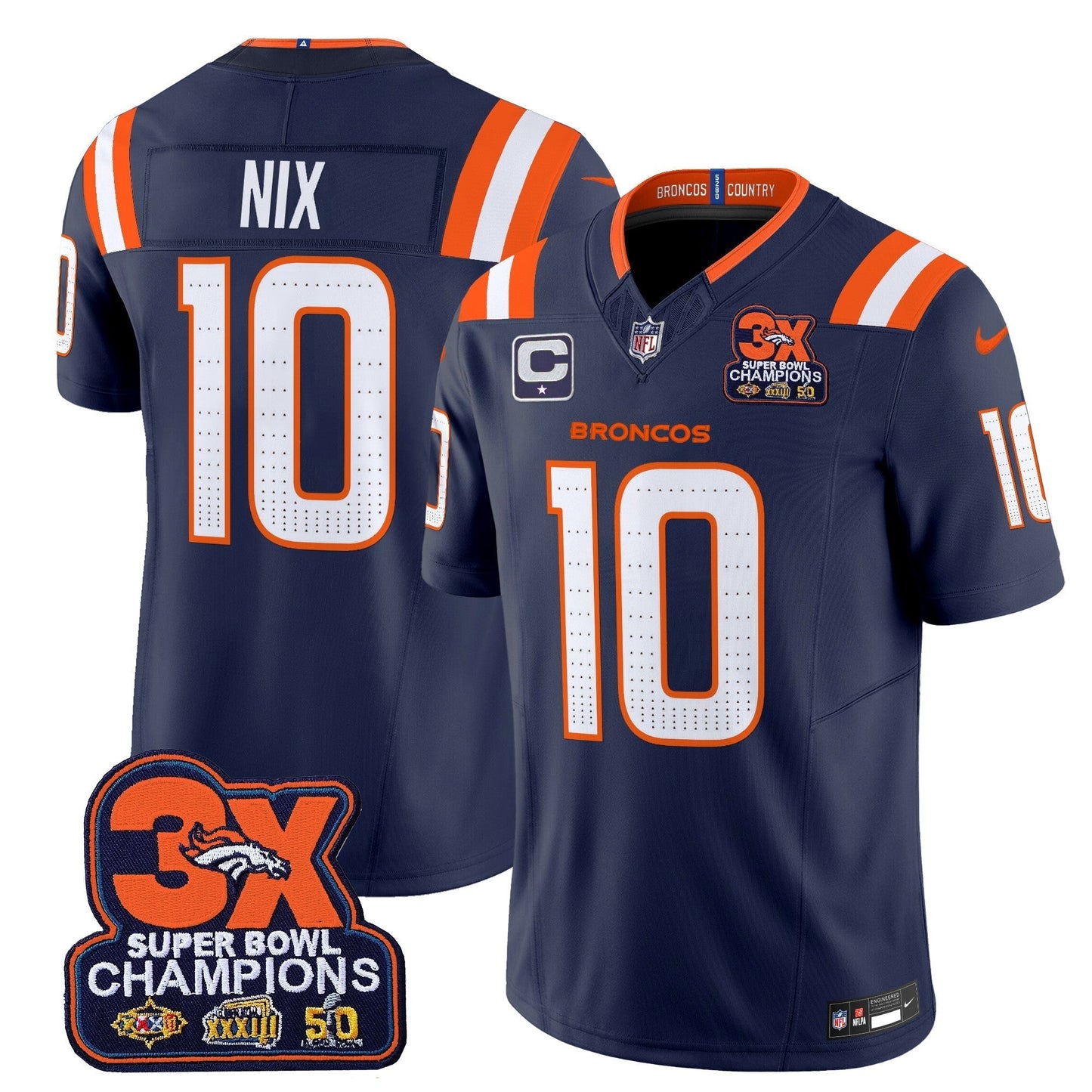 DEN 3-Time Champions Patch Vapor Limited Jersey V2 - All Stitched-DTD