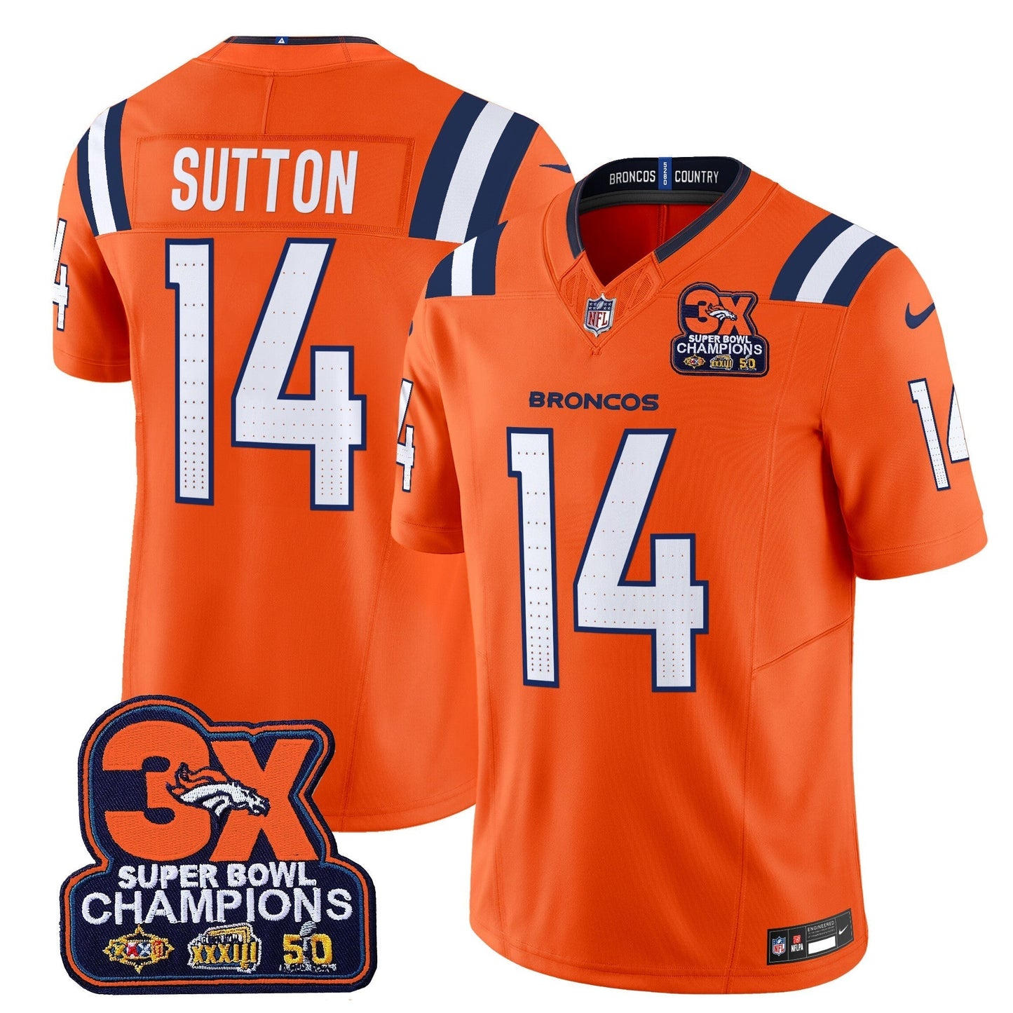 DEN 3-Time Champions Patch Vapor Limited Jersey V2 - All Stitched-DTD