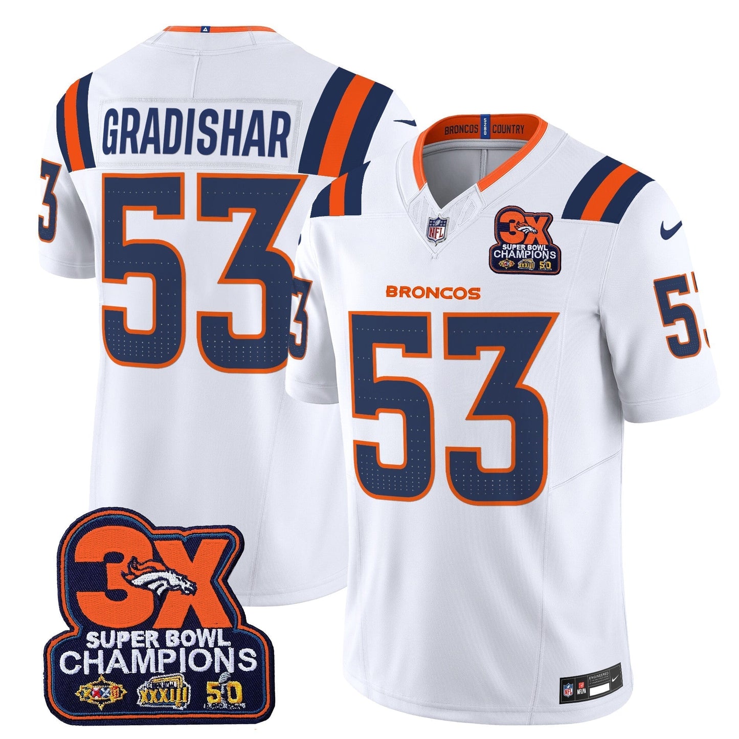 DEN 3-Time Champions Patch Vapor Limited Jersey V2 - All Stitched-DTD