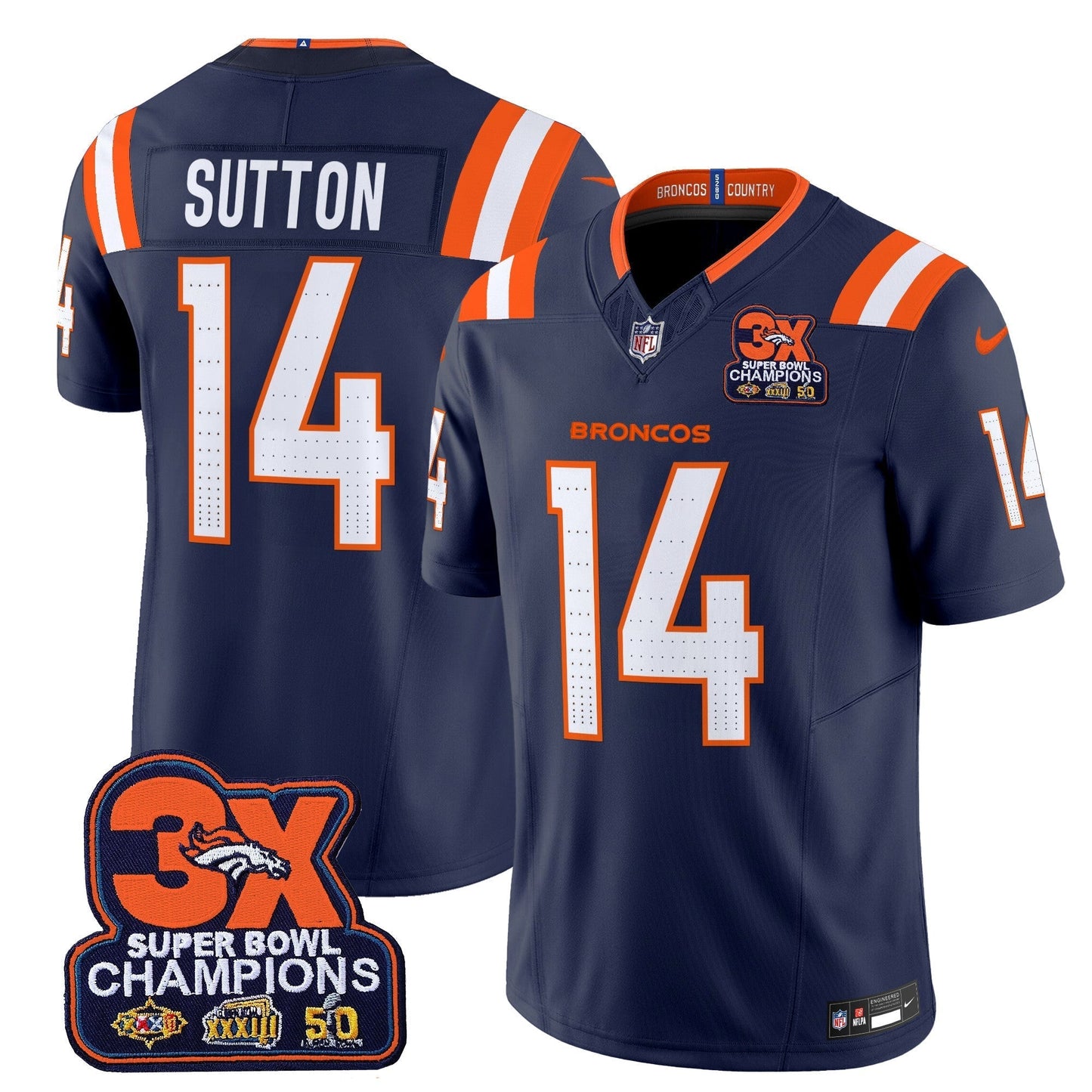 DEN 3-Time Champions Patch Vapor Limited Jersey V2 - All Stitched-DTD