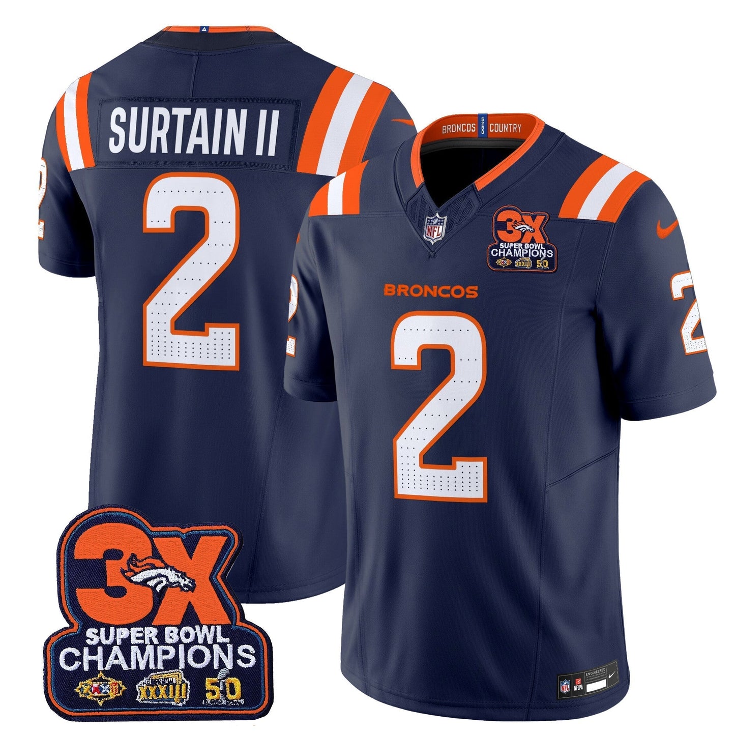 DEN 3-Time Champions Patch Vapor Limited Jersey V2 - All Stitched-DTD