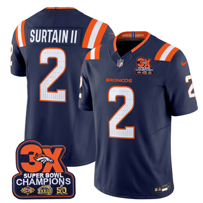 DEN 3-Time Champions Patch Vapor Limited Jersey V2 - All Stitched-DTD