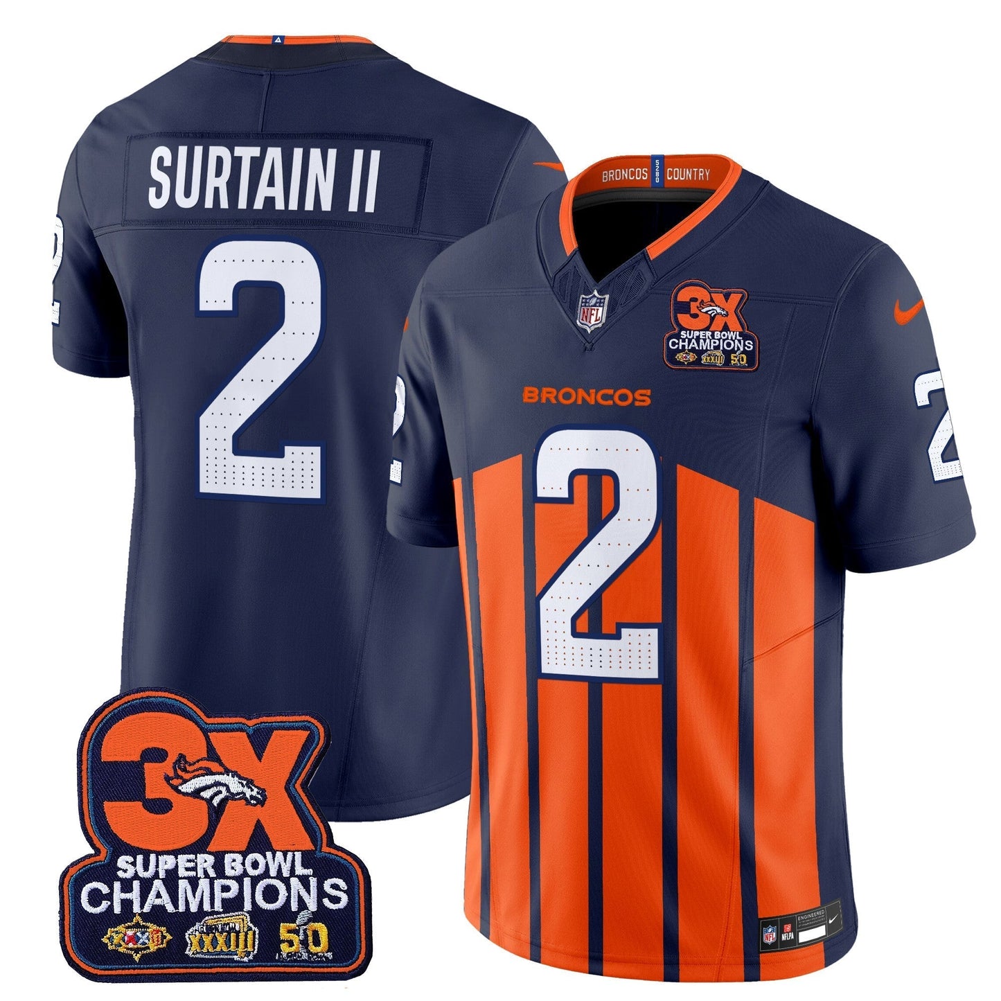 DEN 3-Time Champions Patch Vapor Limited Jersey V2 - All Stitched-DTD