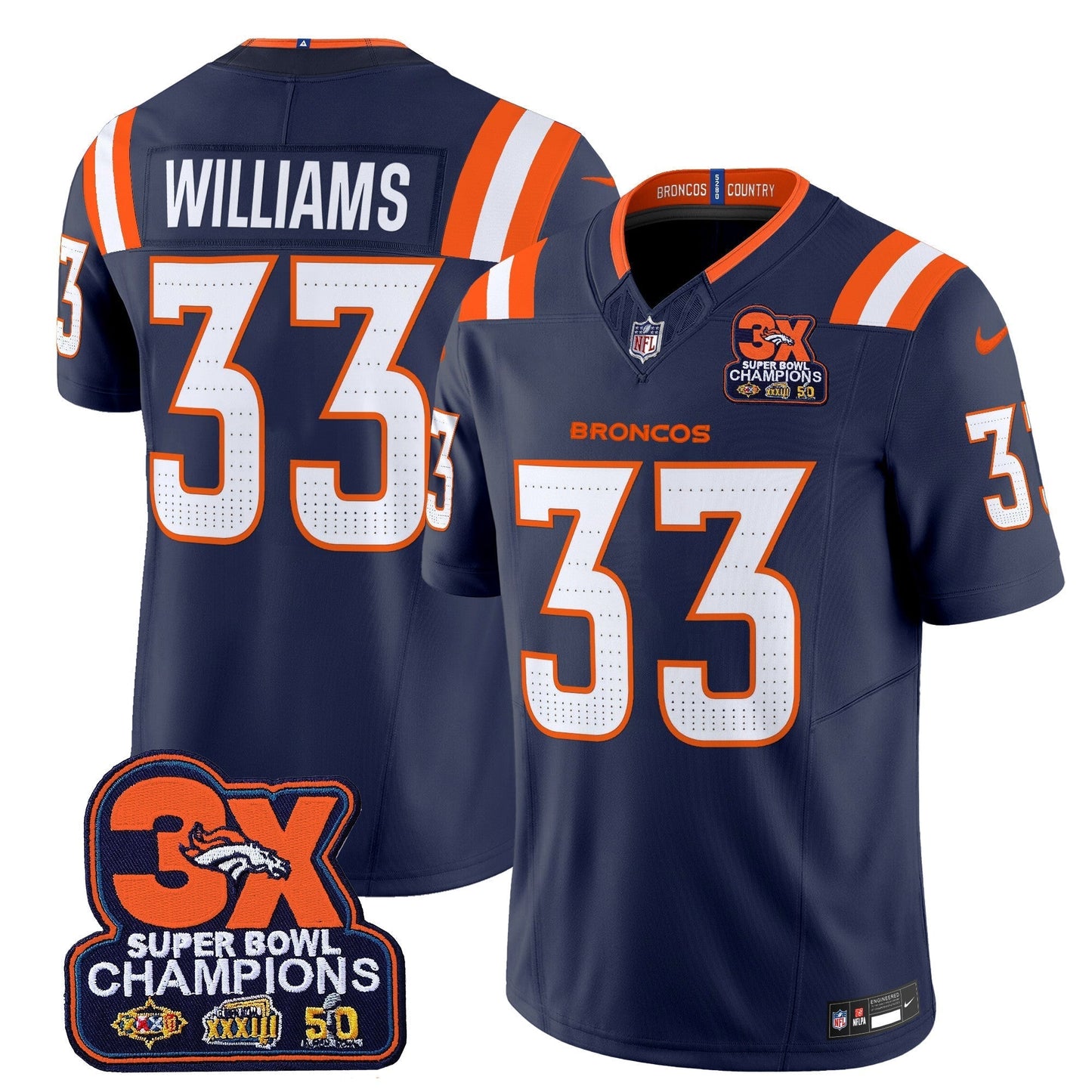 DEN 3-Time Champions Patch Vapor Limited Jersey V2 - All Stitched-DTD