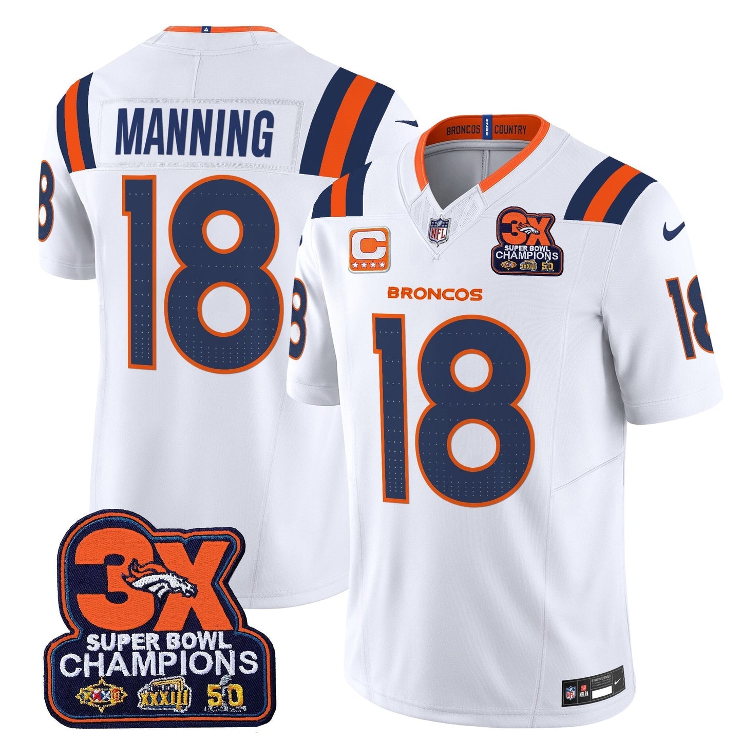 DEN 3-Time Champions Patch Vapor Limited Jersey V2 - All Stitched-DTD