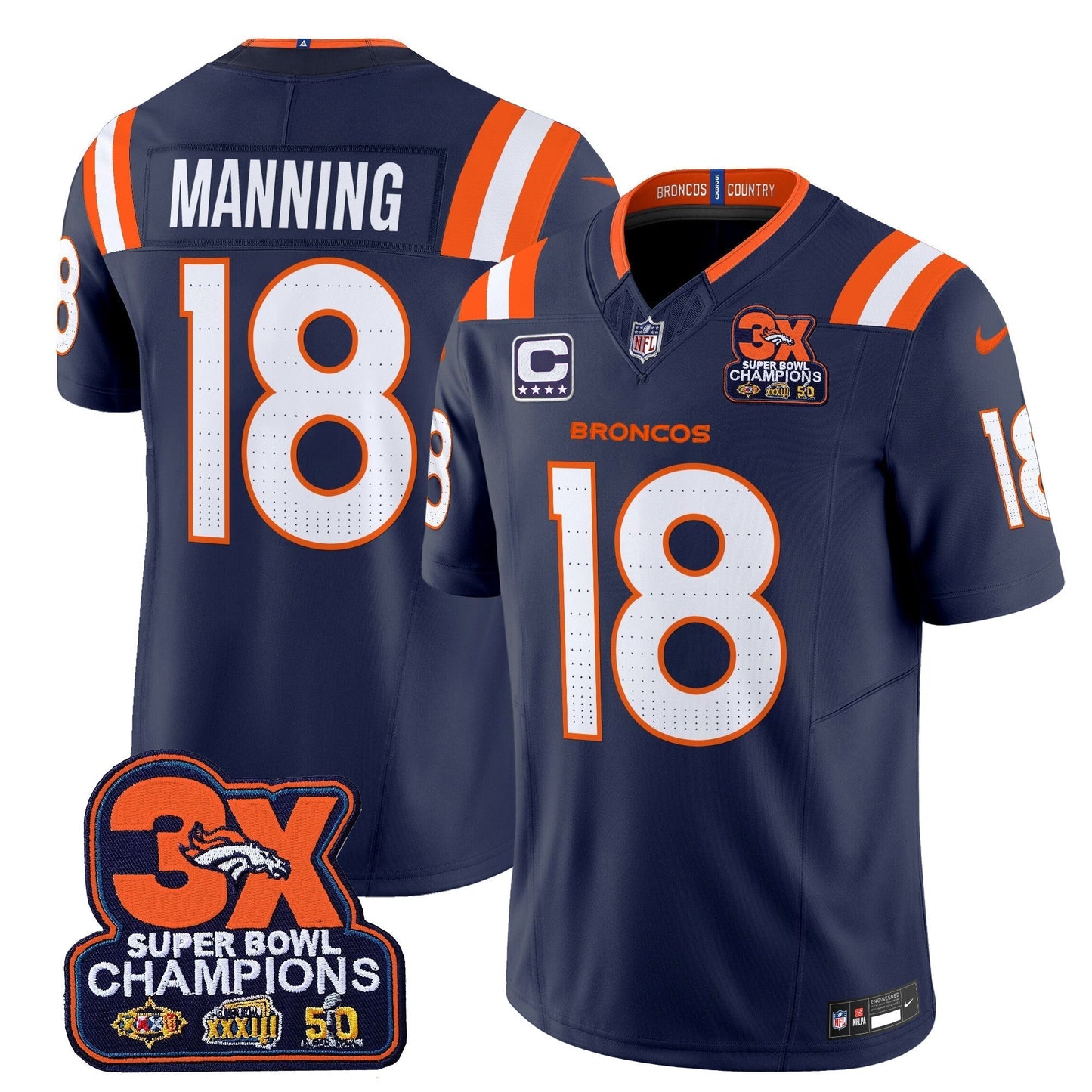 DEN 3-Time Champions Patch Vapor Limited Jersey V2 - All Stitched-DTD