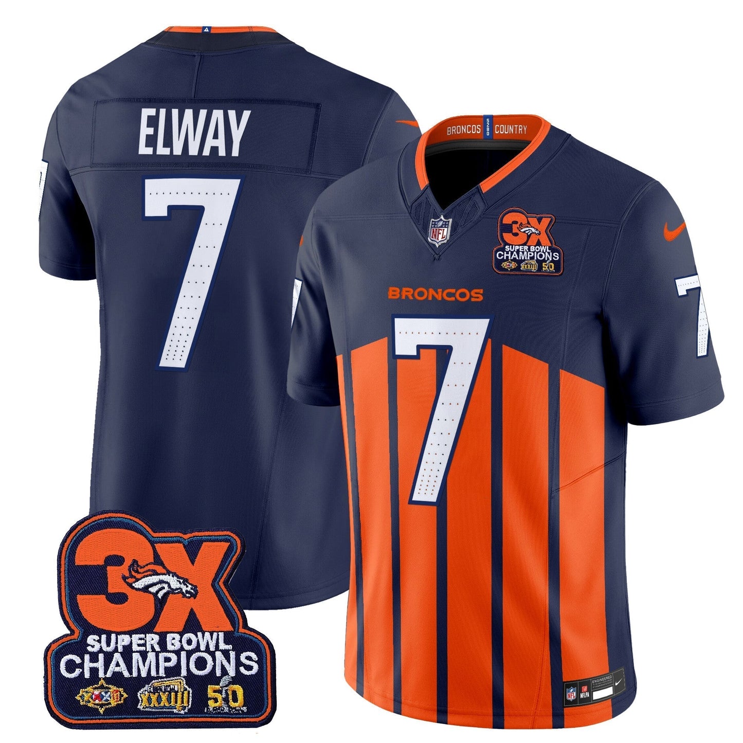 DEN 3-Time Champions Patch Vapor Limited Jersey V2 - All Stitched-DTD