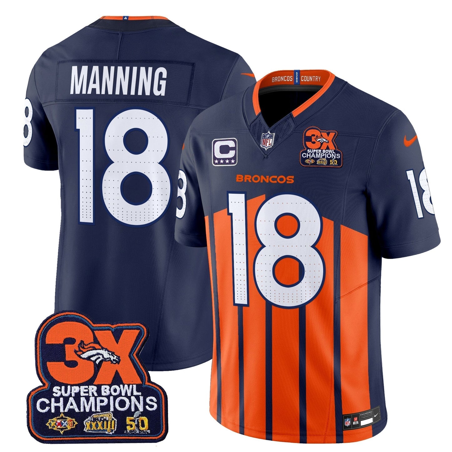 DEN 3-Time Champions Patch Vapor Limited Jersey V2 - All Stitched-DTD