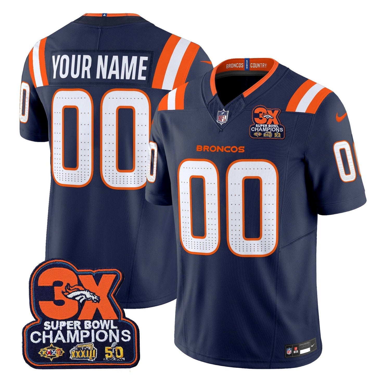 DEN 3-Time Champions Patch Vapor Limited Custom Jersey V2 - All Stitched-DTD