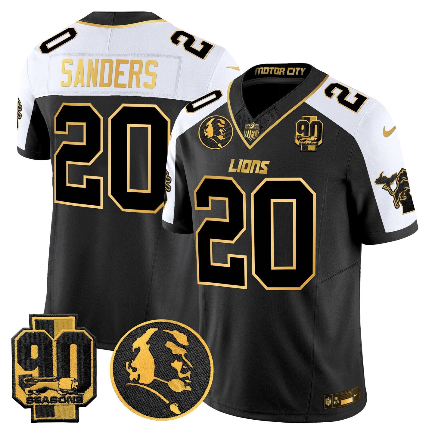 Men's Detroit Lions 2024 90th & John Madden Patch Gold Vapor Limited Jersey - All Stitched