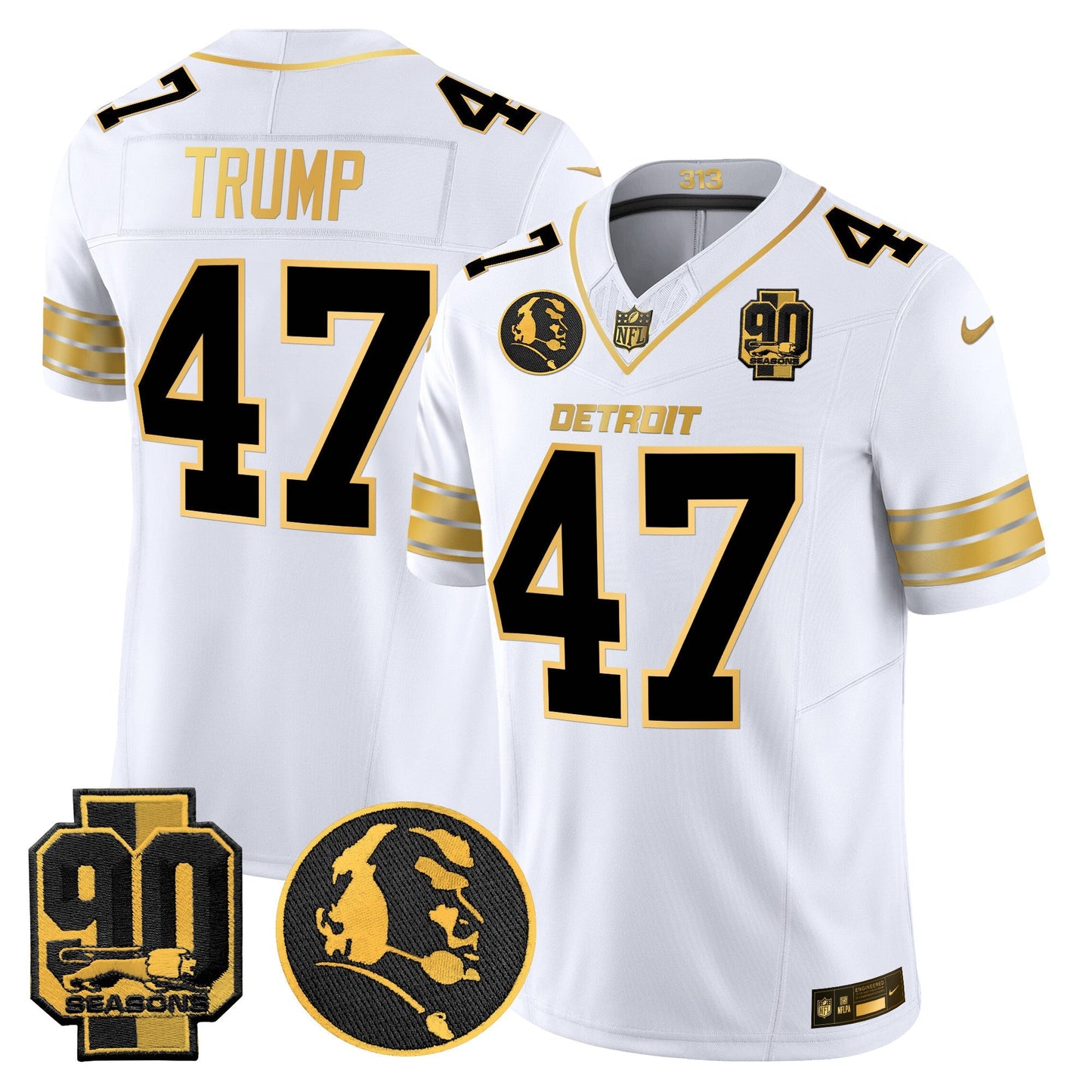 Men's Detroit Lions 2024 90th & John Madden Patch Gold Vapor Limited Jersey - All Stitched