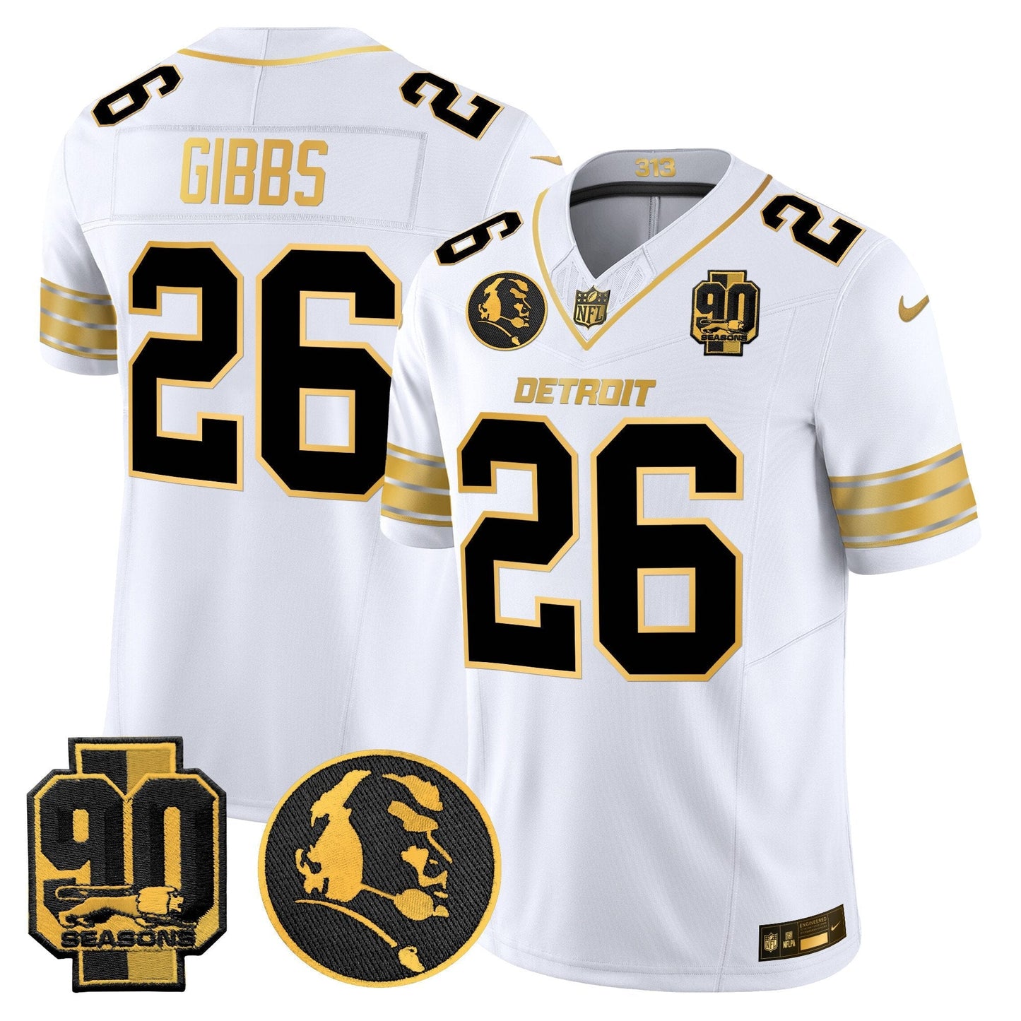 Men's Detroit Lions 2024 90th & John Madden Patch Gold Vapor Limited Jersey - All Stitched