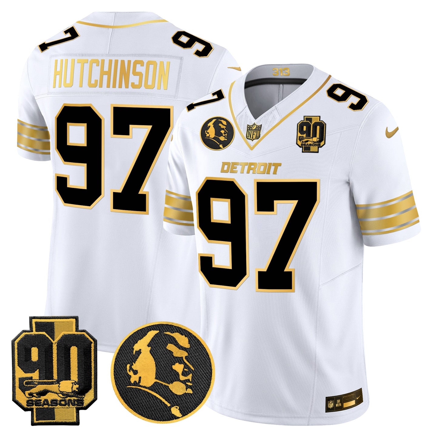 Men's Detroit Lions 2024 90th & John Madden Patch Gold Vapor Limited Jersey - All Stitched