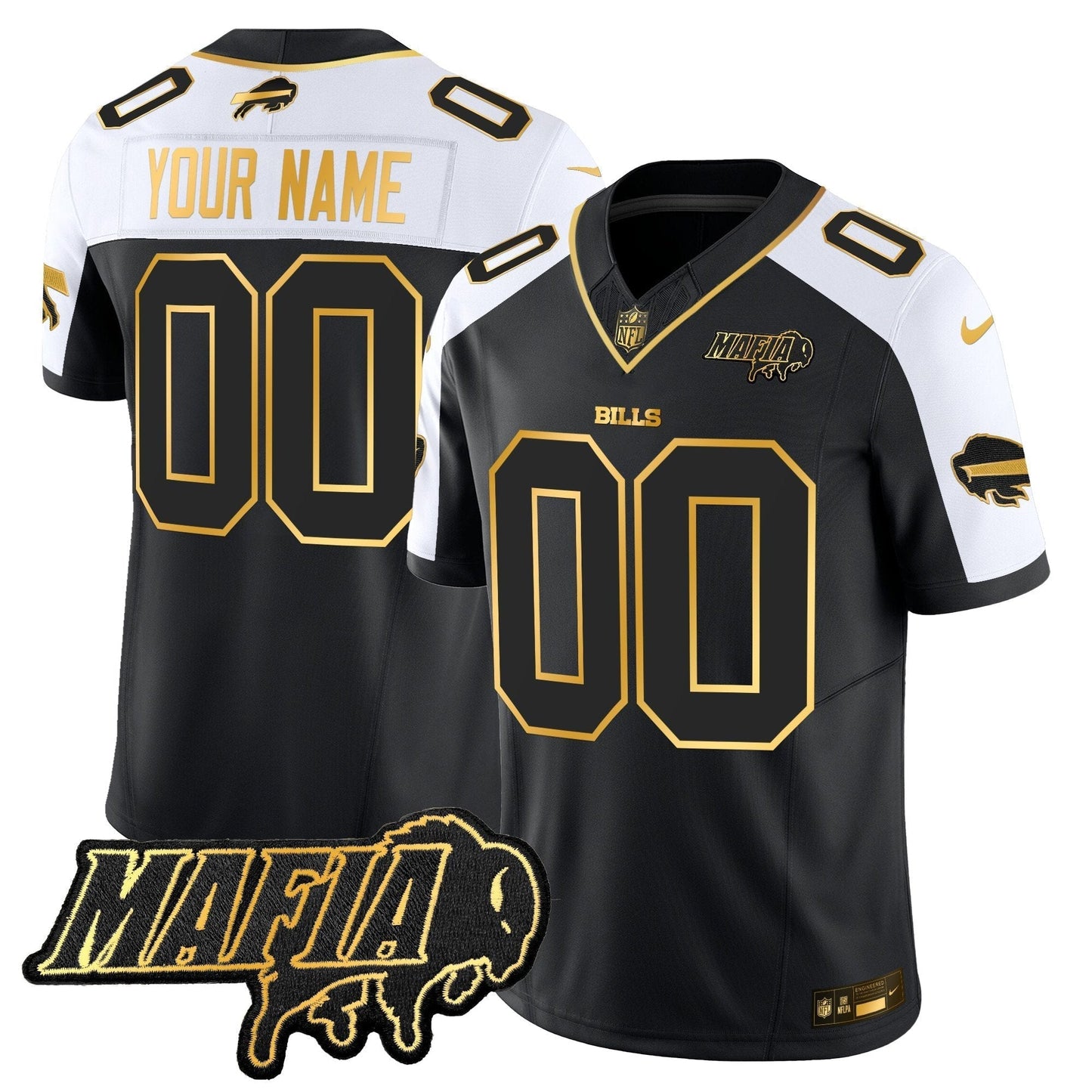 BUF 2024 Bills Mafia Patch Gold Vapor Limited Custom Jersey - All Stitched-DTD