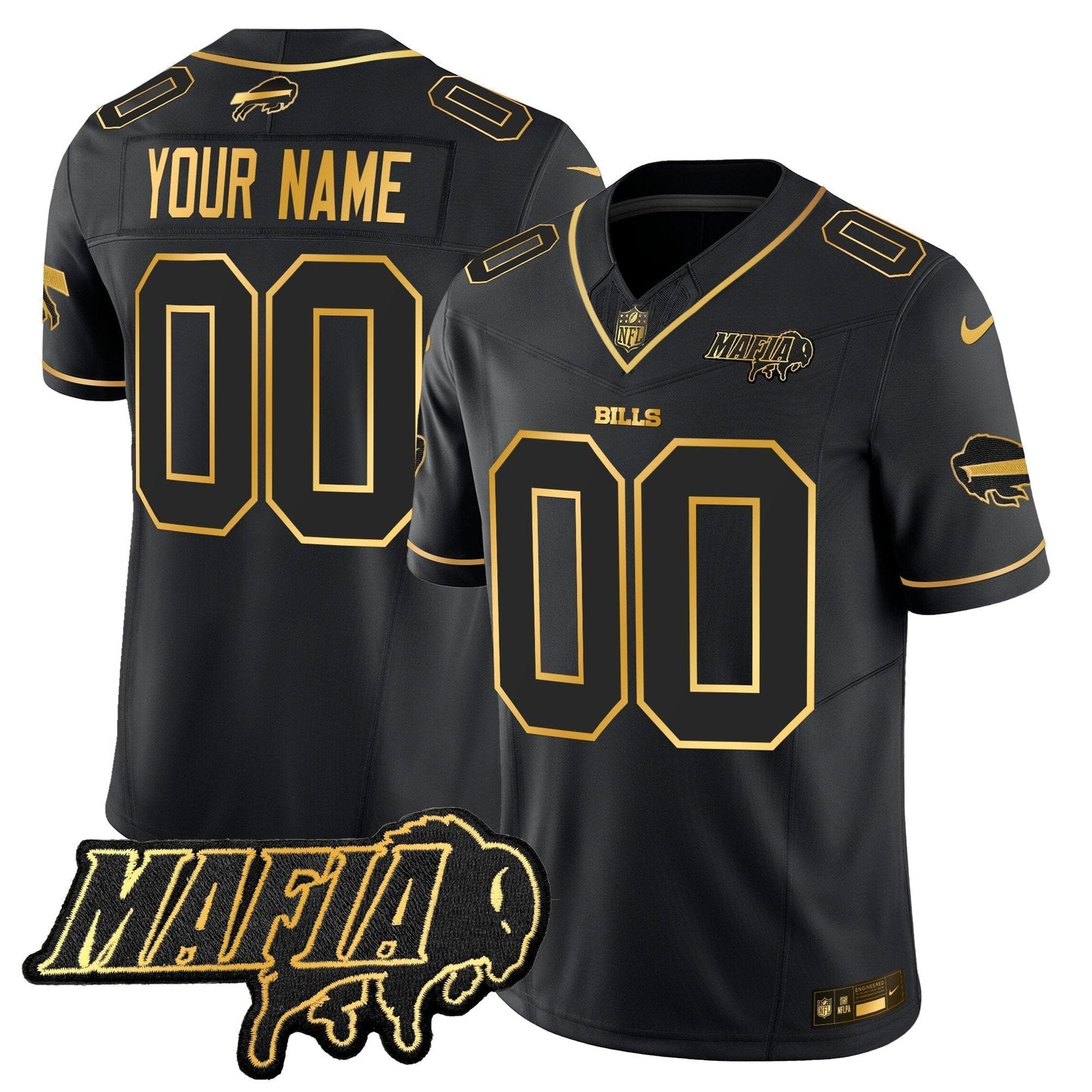 BUF 2024 Bills Mafia Patch Gold Vapor Limited Custom Jersey - All Stitched-DTD