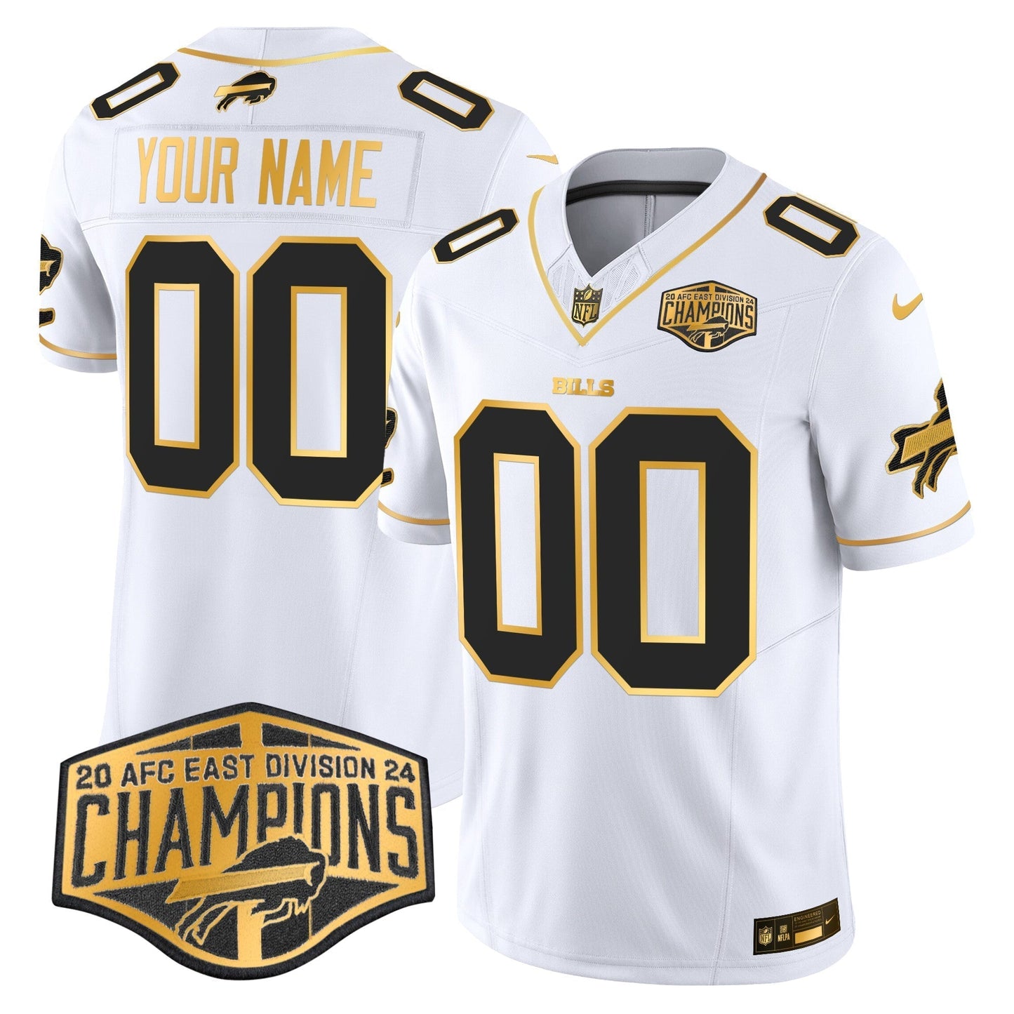 Bills 2024 AFC East Division Champions Gold Vapor Limited Custom Jersey - All Stitched-DTD