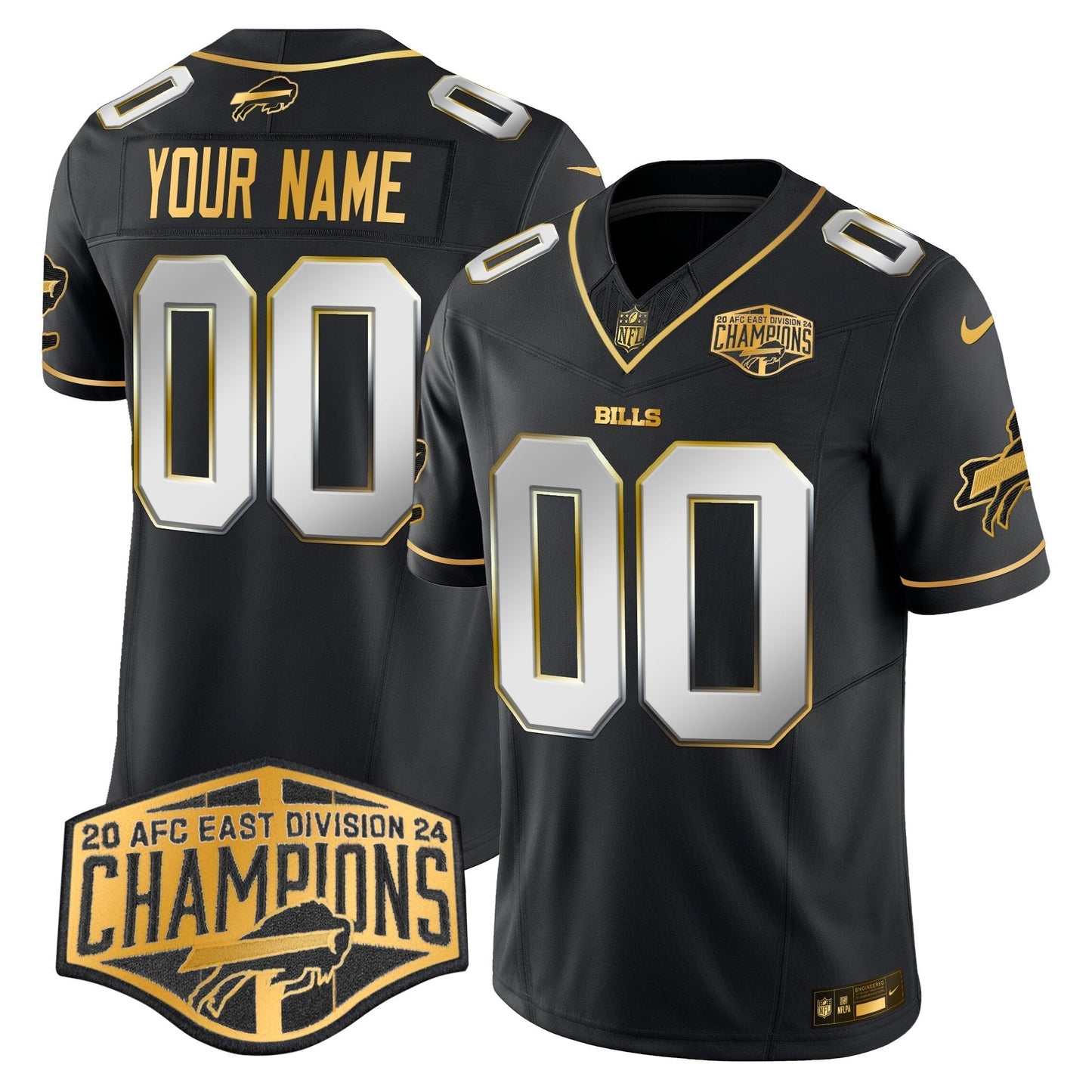 Bills 2024 AFC East Division Champions Gold Vapor Limited Custom Jersey - All Stitched-DTD