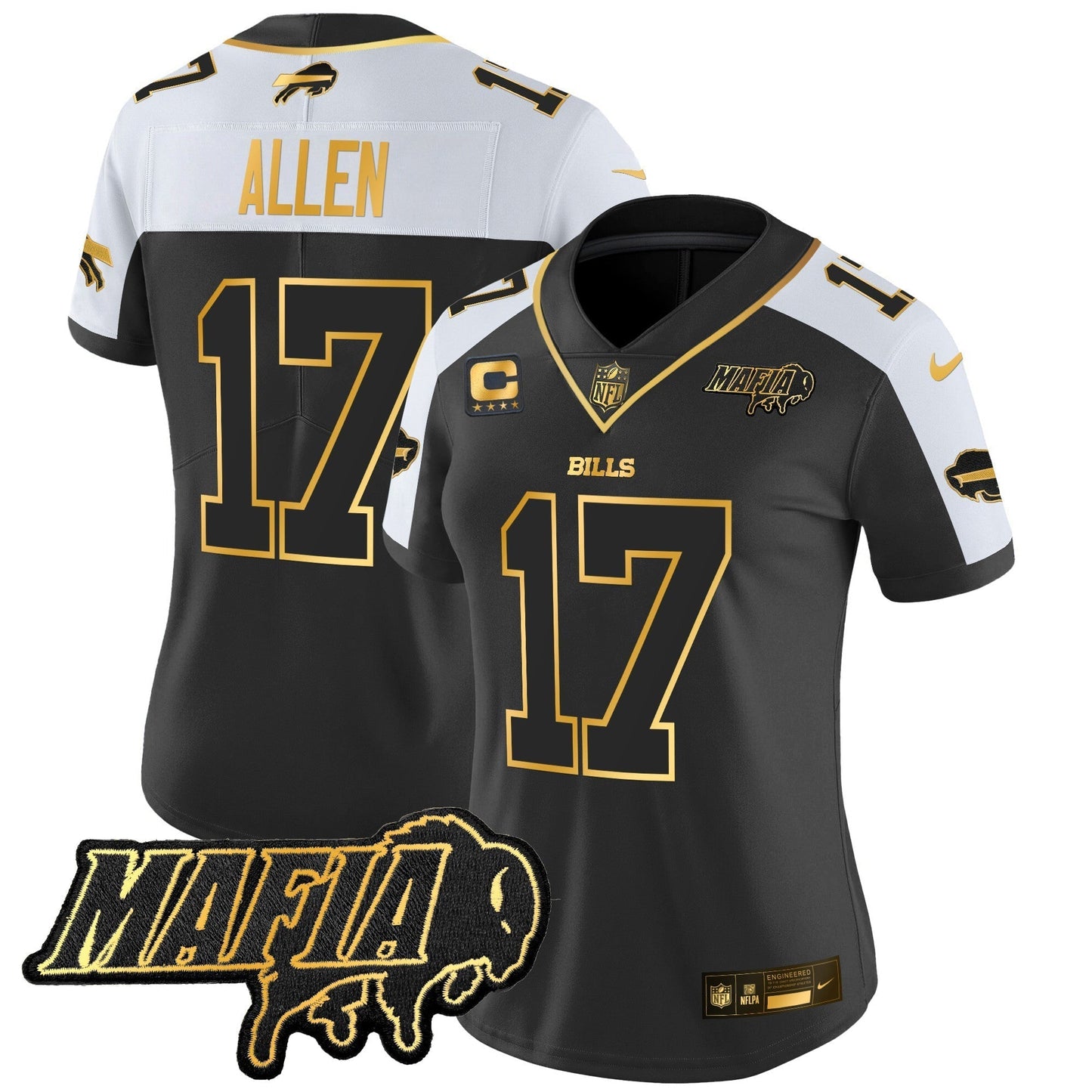 Women's BUF 2024 Bills Mafia Patch Gold Vapor Limited Jersey - All Stitched-DTD