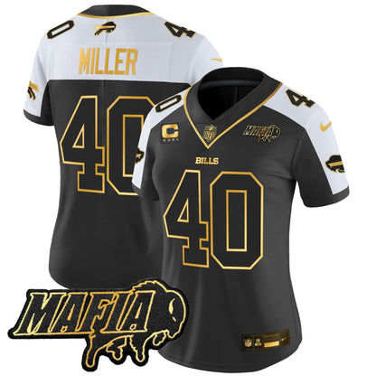 Women's BUF 2024 Bills Mafia Patch Gold Vapor Limited Jersey - All Stitched-DTD