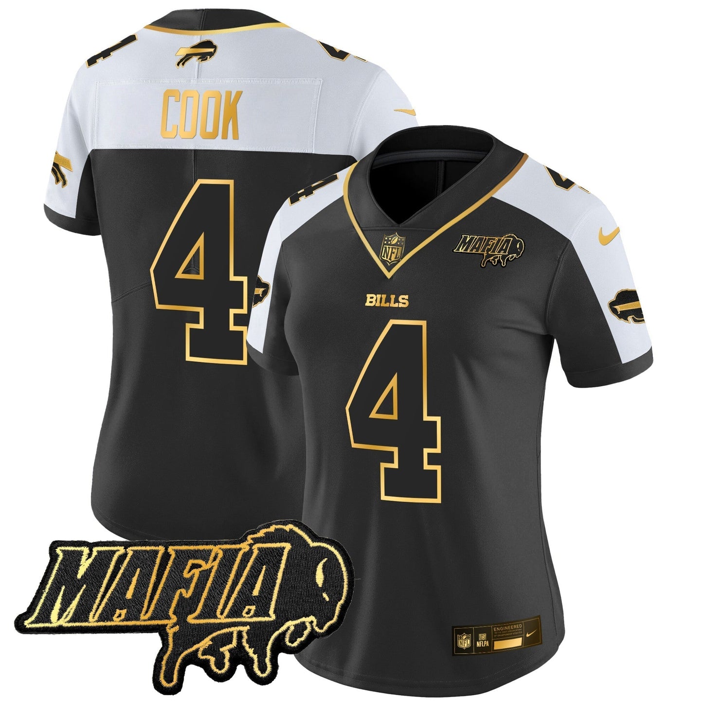 Women's BUF 2024 Bills Mafia Patch Gold Vapor Limited Jersey - All Stitched-DTD
