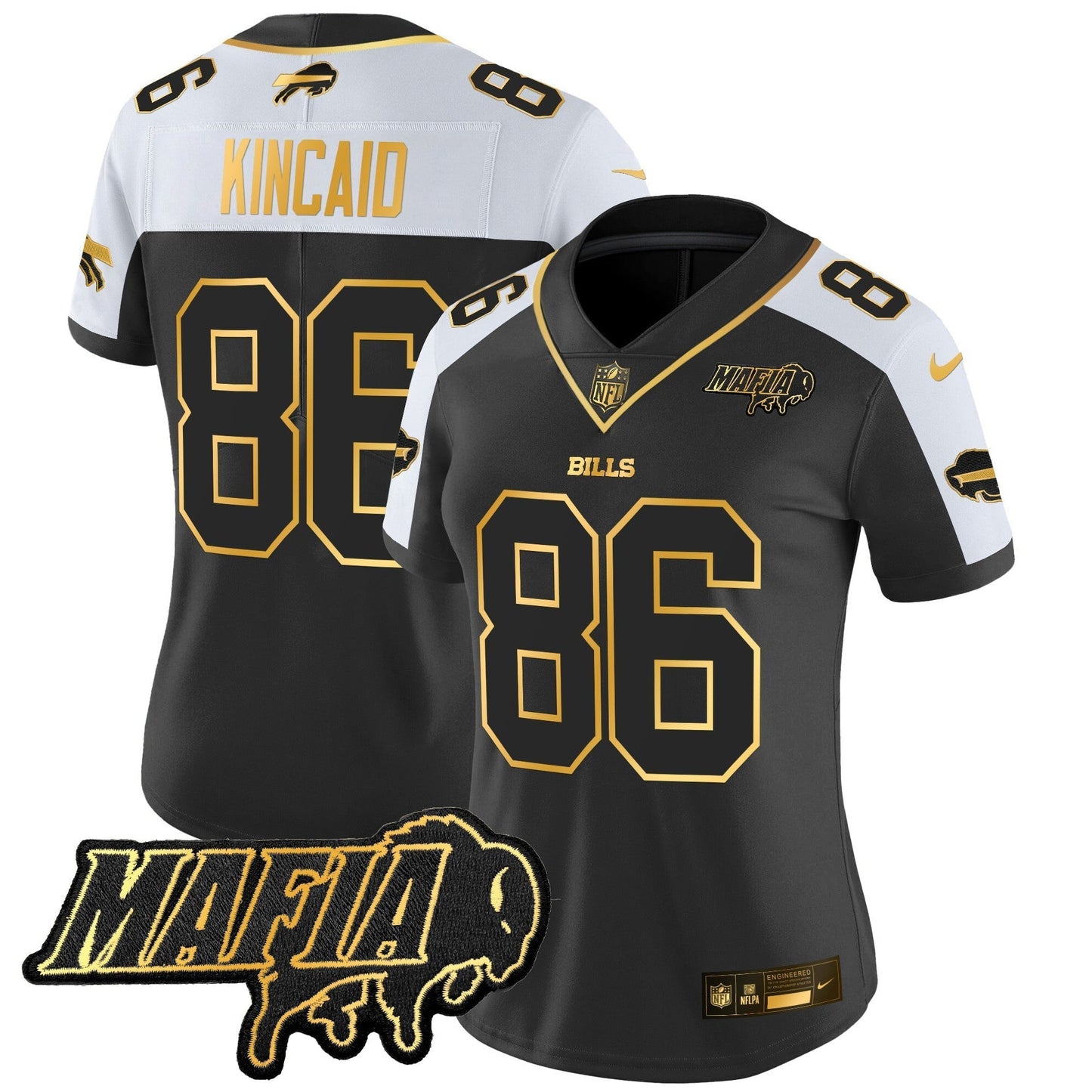 Women's BUF 2024 Bills Mafia Patch Gold Vapor Limited Jersey - All Stitched-DTD