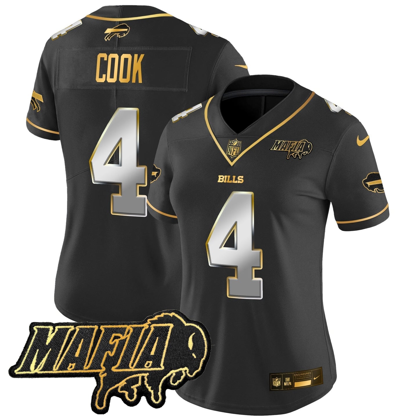 Women's BUF 2024 Bills Mafia Patch Gold Vapor Limited Jersey - All Stitched-DTD
