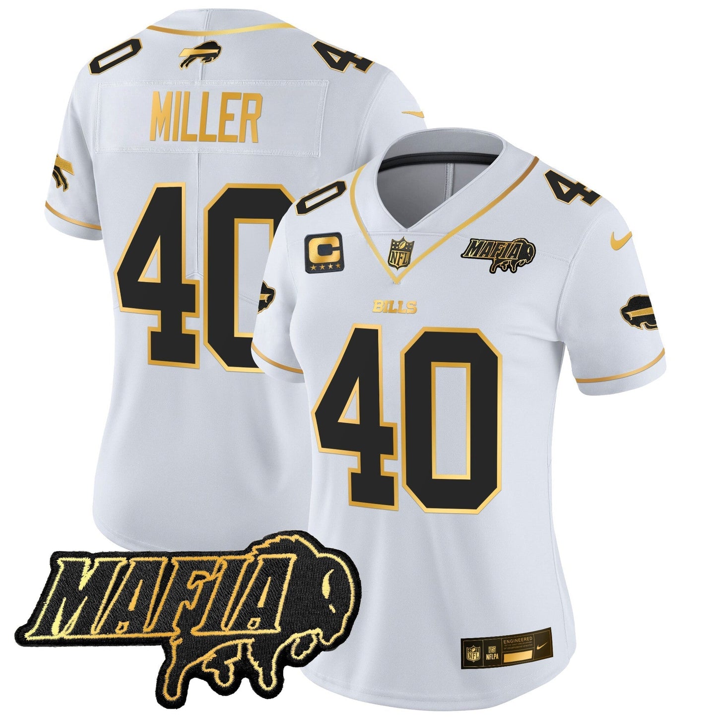 Women's BUF 2024 Bills Mafia Patch Gold Vapor Limited Jersey - All Stitched-DTD