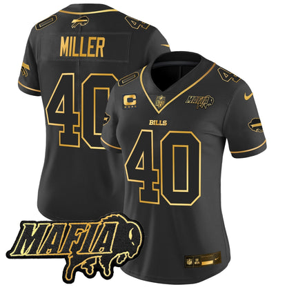 Women's BUF 2024 Bills Mafia Patch Gold Vapor Limited Jersey - All Stitched-DTD