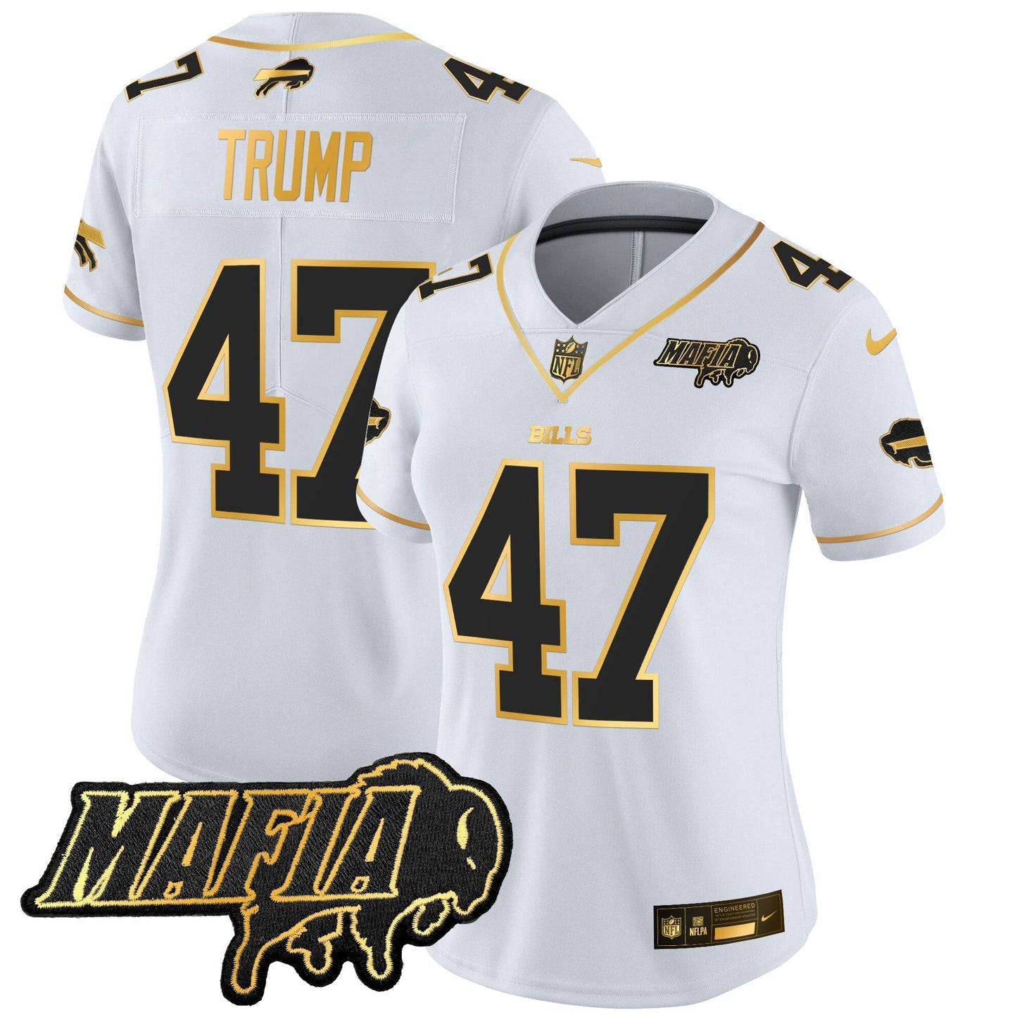 Women's BUF 2024 Bills Mafia Patch Gold Vapor Limited Jersey - All Stitched-DTD