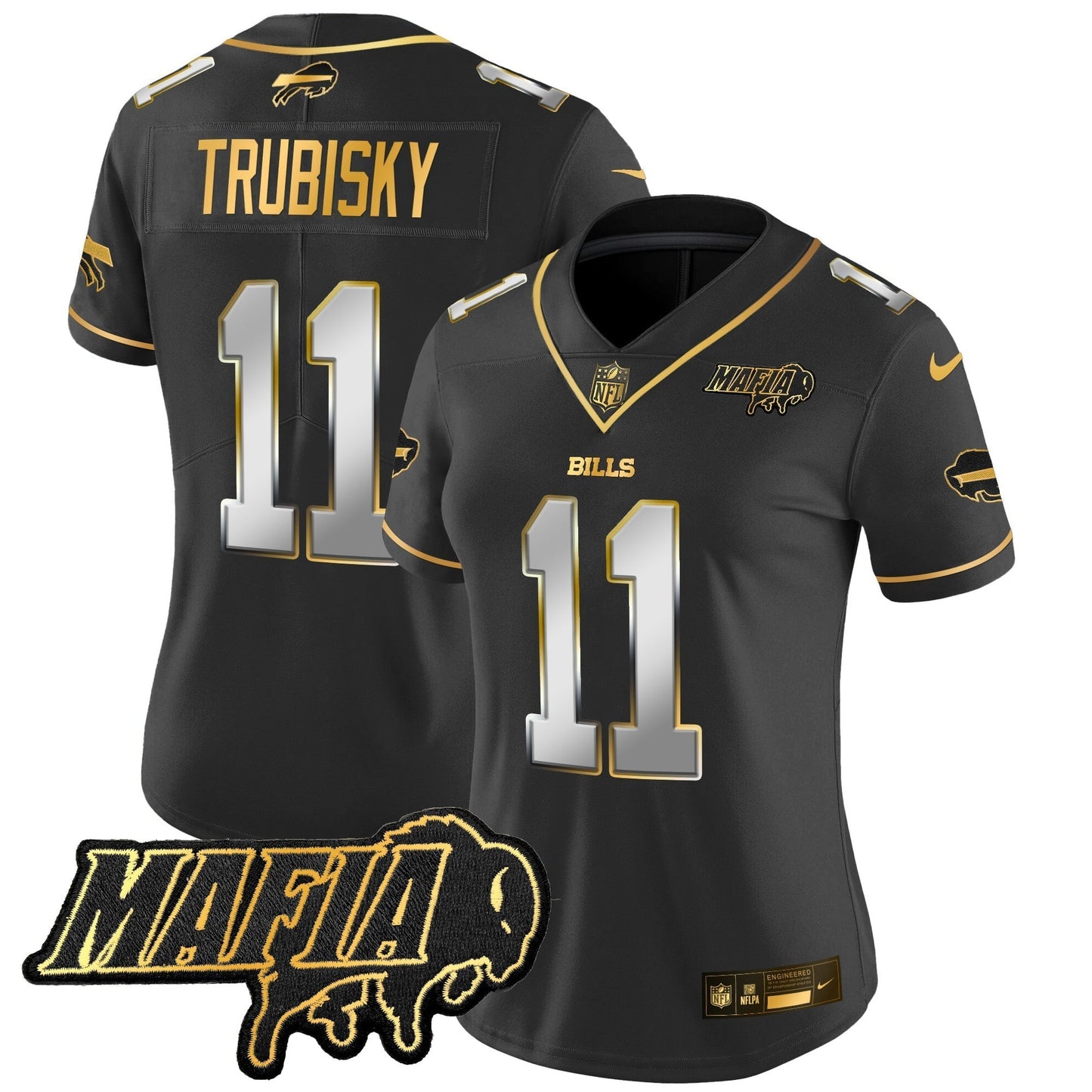 Women's BUF 2024 Bills Mafia Patch Gold Vapor Limited Jersey - All Stitched-DTD