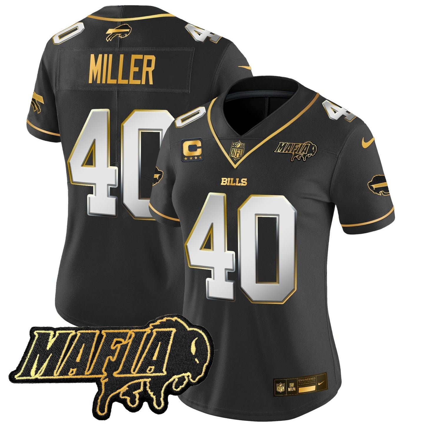 Women's BUF 2024 Bills Mafia Patch Gold Vapor Limited Jersey - All Stitched-DTD