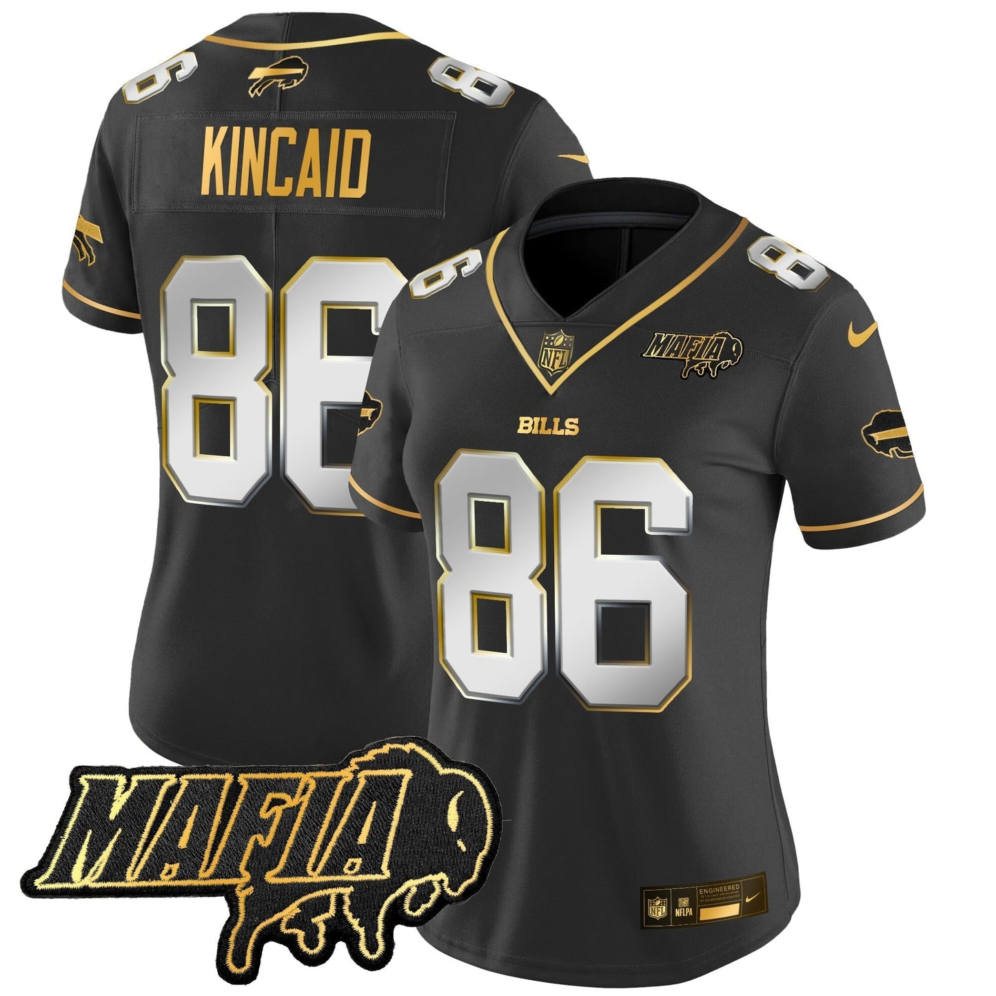Women's BUF 2024 Bills Mafia Patch Gold Vapor Limited Jersey - All Stitched-DTD