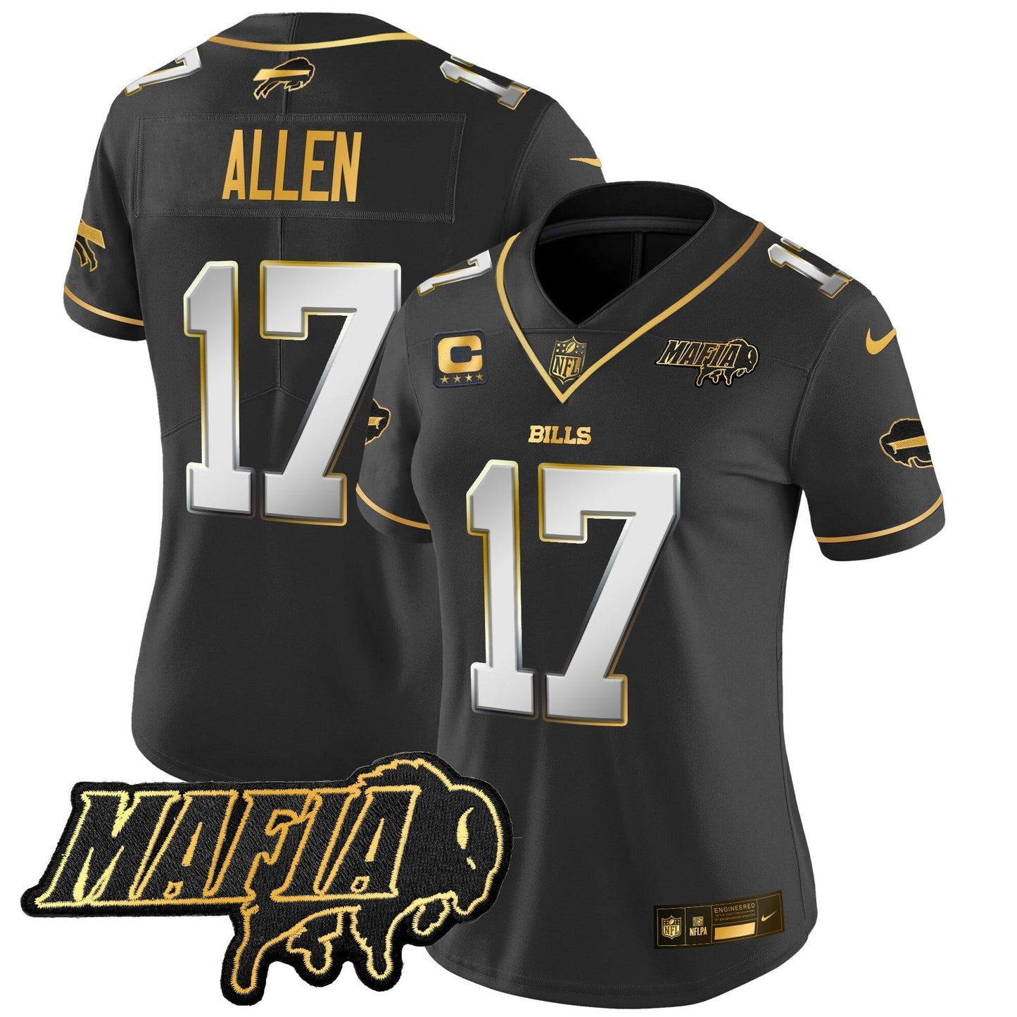 Women's BUF 2024 Bills Mafia Patch Gold Vapor Limited Jersey - All Stitched-DTD