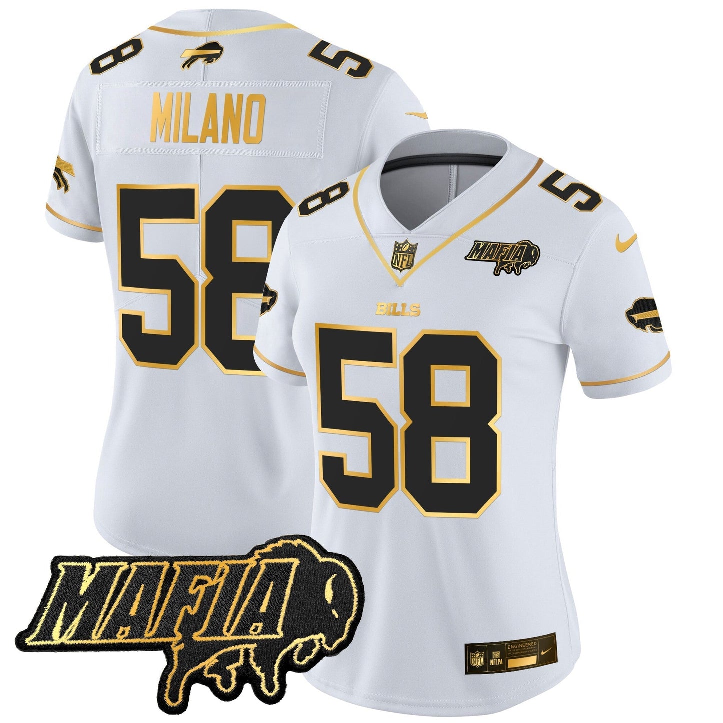 Women's BUF 2024 Bills Mafia Patch Gold Vapor Limited Jersey - All Stitched-DTD