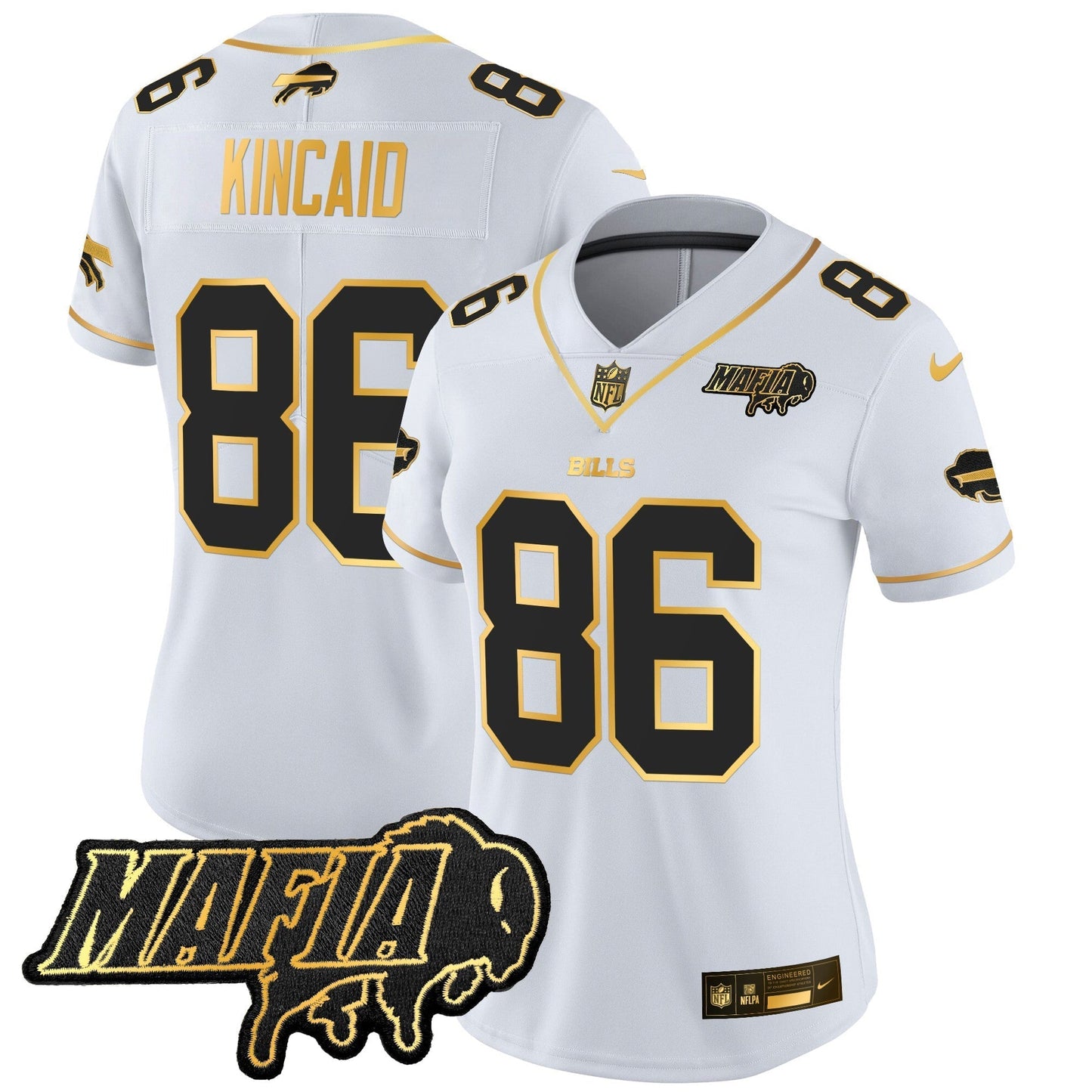 Women's BUF 2024 Bills Mafia Patch Gold Vapor Limited Jersey - All Stitched-DTD
