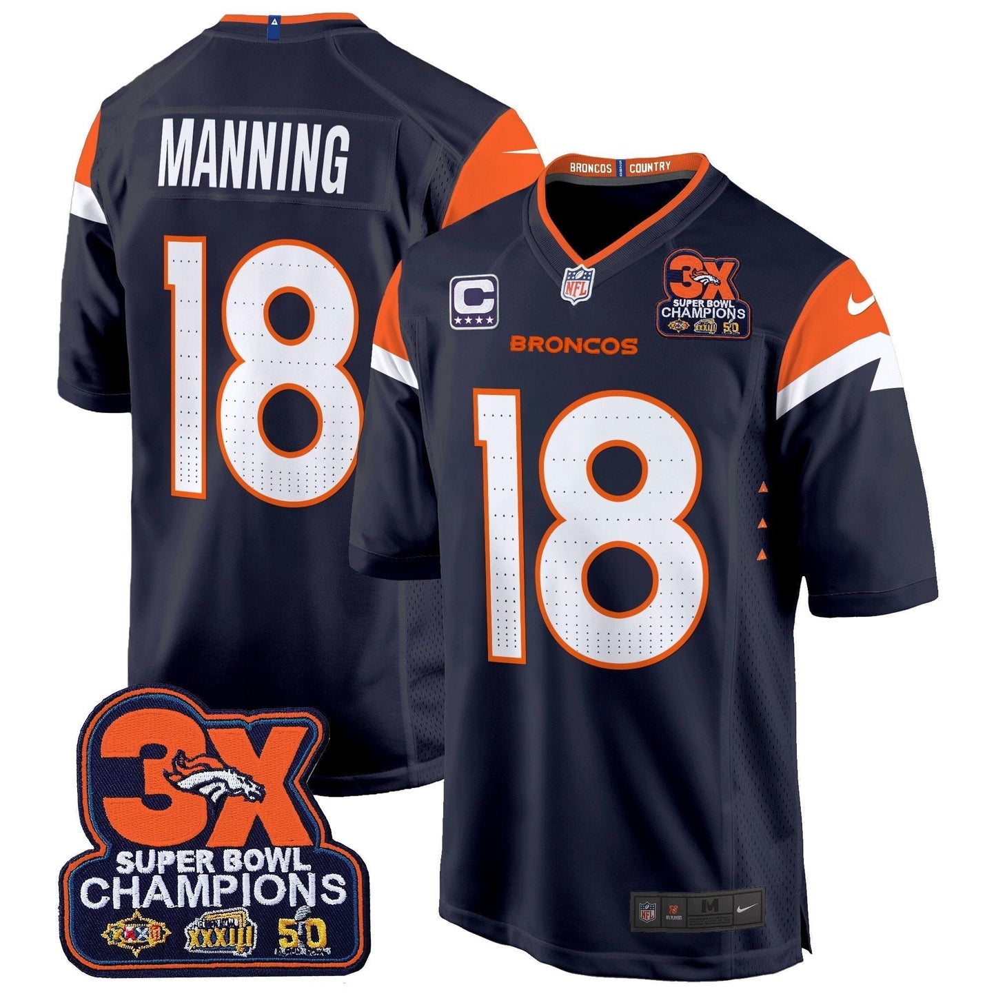 DEN 3-Time Champions Patch Game Jersey - Al Stitched-DTD