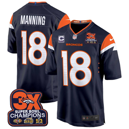 DEN 3-Time Champions Patch Game Jersey - Al Stitched-DTD
