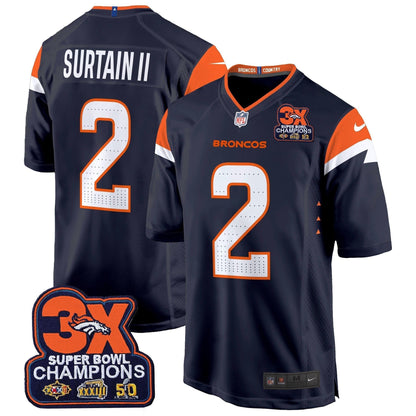 DEN 3-Time Champions Patch Game Jersey - Al Stitched-DTD