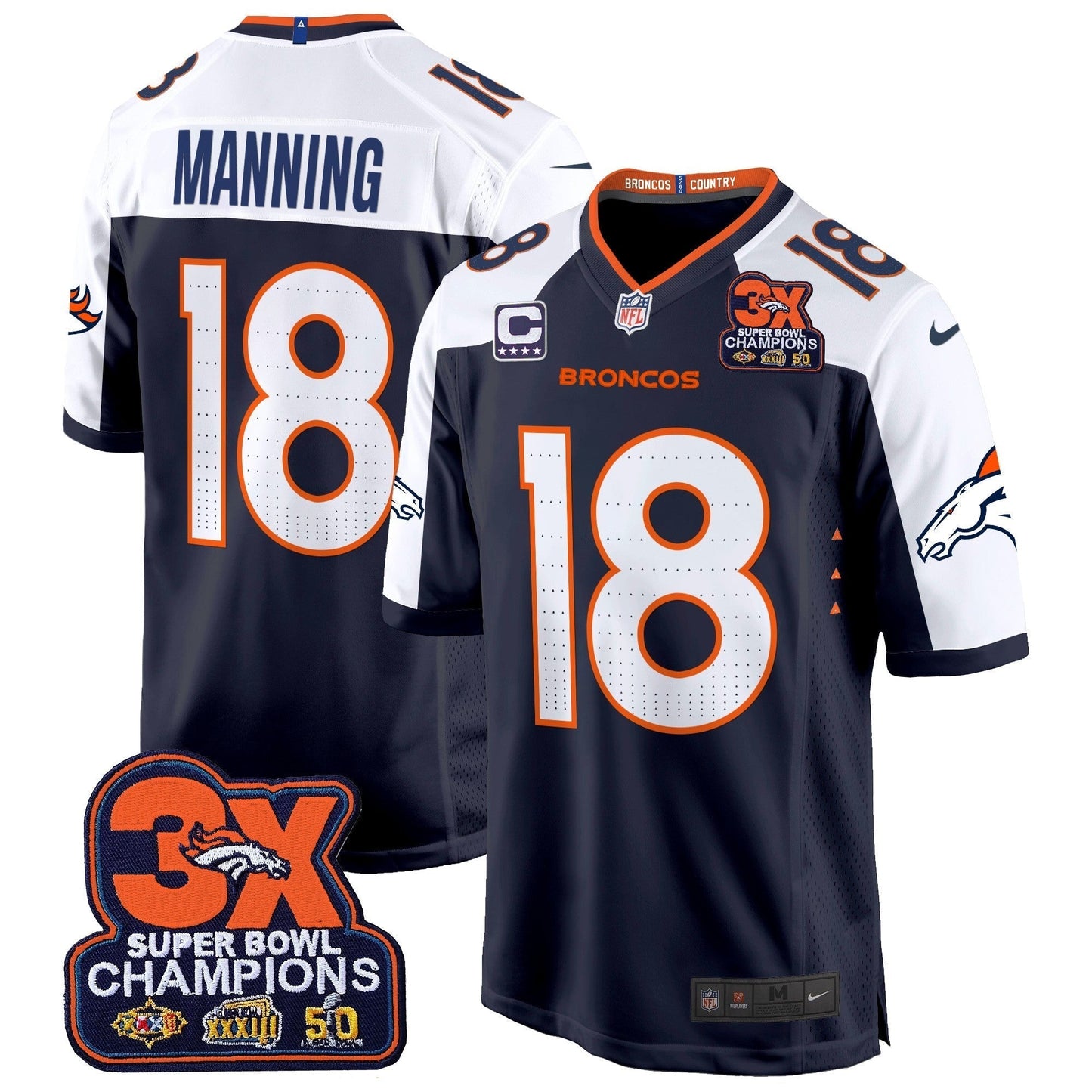 DEN 3-Time Champions Patch Game Jersey - Al Stitched-DTD
