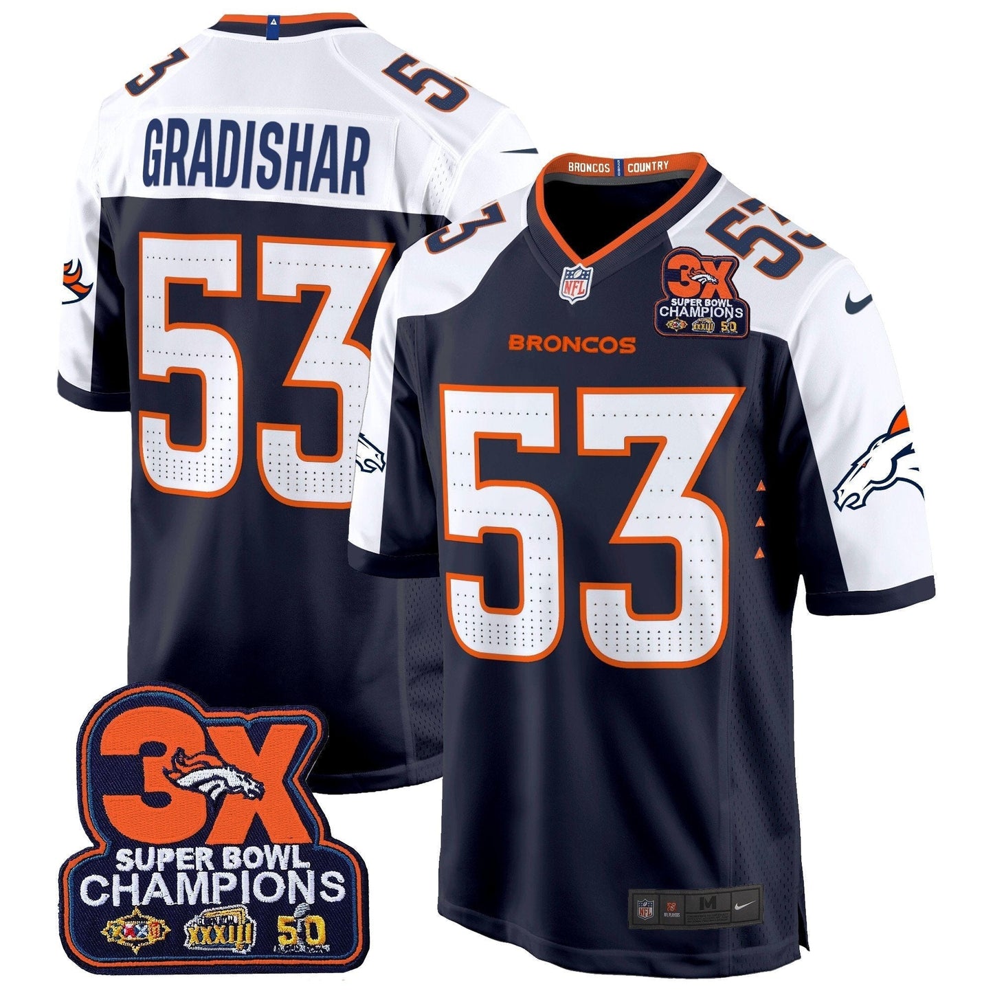DEN 3-Time Champions Patch Game Jersey - Al Stitched-DTD