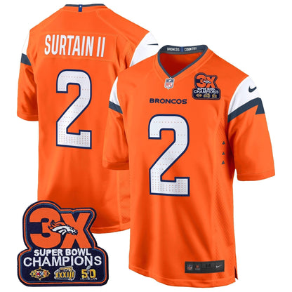 DEN 3-Time Champions Patch Game Jersey - Al Stitched-DTD