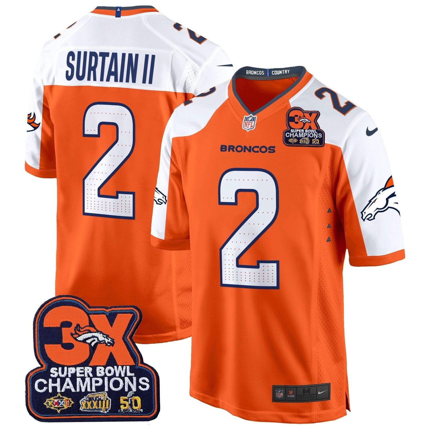 DEN 3-Time Champions Patch Game Jersey - Al Stitched-DTD