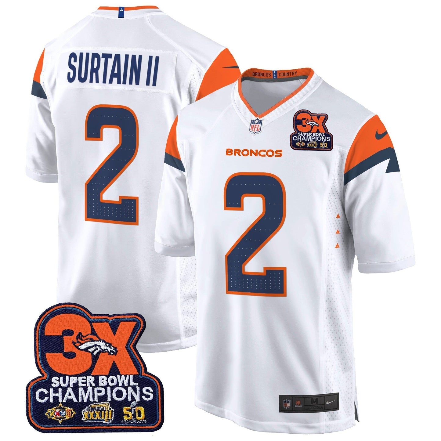 DEN 3-Time Champions Patch Game Jersey - Al Stitched-DTD