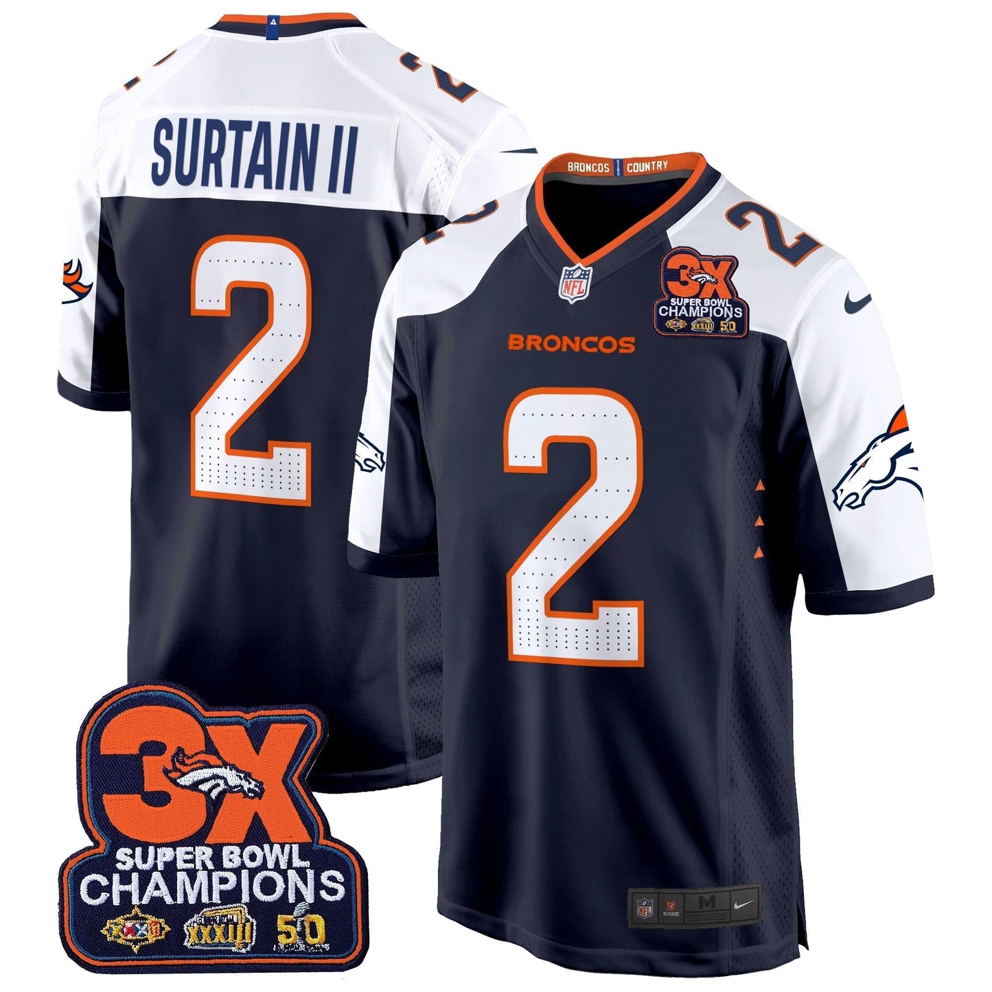 DEN 3-Time Champions Patch Game Jersey - Al Stitched-DTD