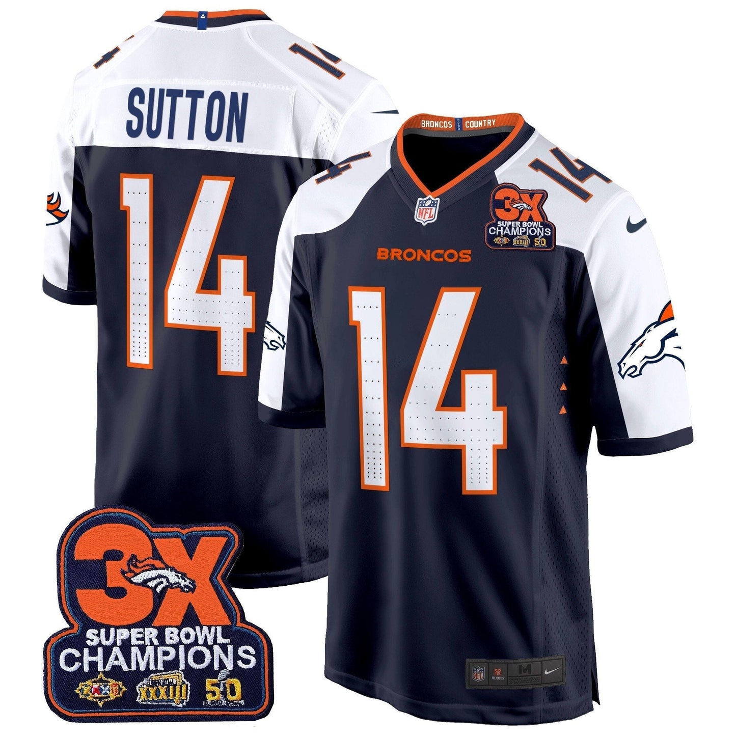DEN 3-Time Champions Patch Game Jersey - Al Stitched-DTD