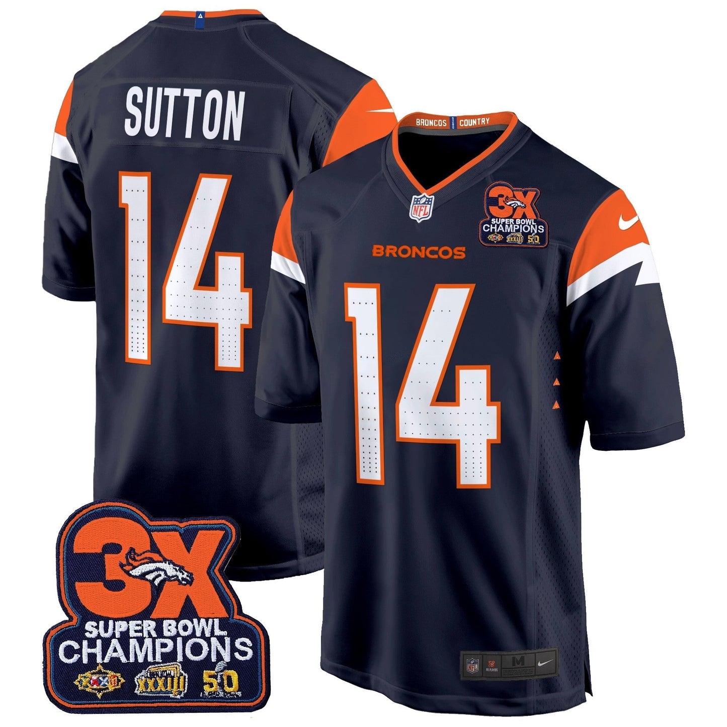 DEN 3-Time Champions Patch Game Jersey - Al Stitched-DTD