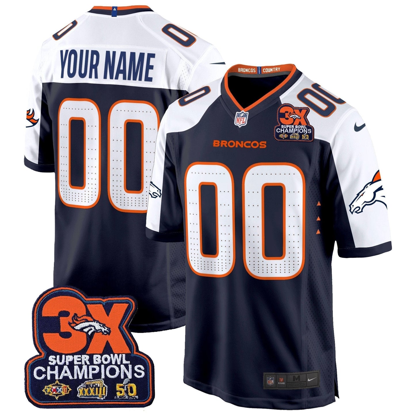 DEN 3-Time Champions Patch Game Custom Jersey - Al Stitched-DTD