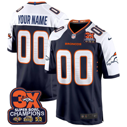 DEN 3-Time Champions Patch Game Custom Jersey - Al Stitched-DTD