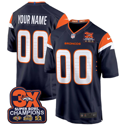 DEN 3-Time Champions Patch Game Custom Jersey - Al Stitched-DTD