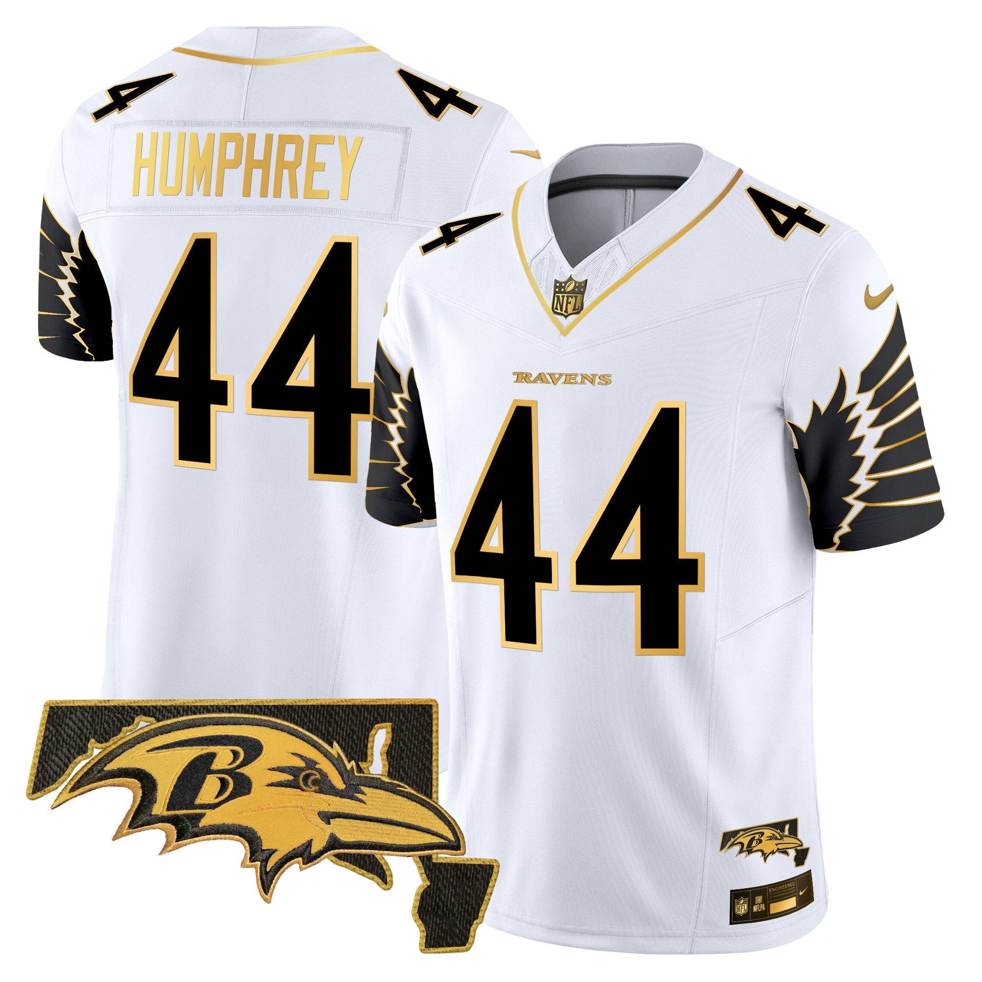 Men's Ravens Maryland Patch Gold Vapor Limited Jersey V2 - All Stitched